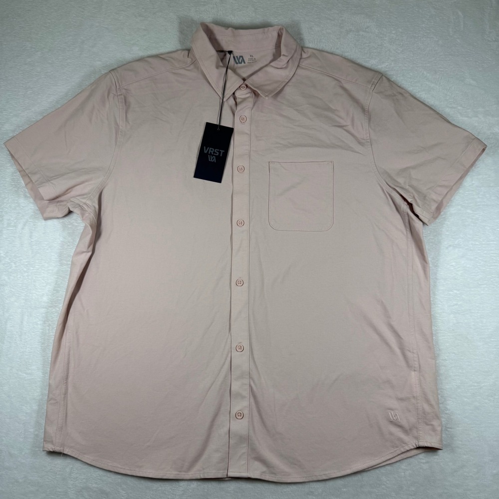 VRST Mens Refined Knit Short‎ Sleeve Button Down Shirt Light Pink XL MAX241112